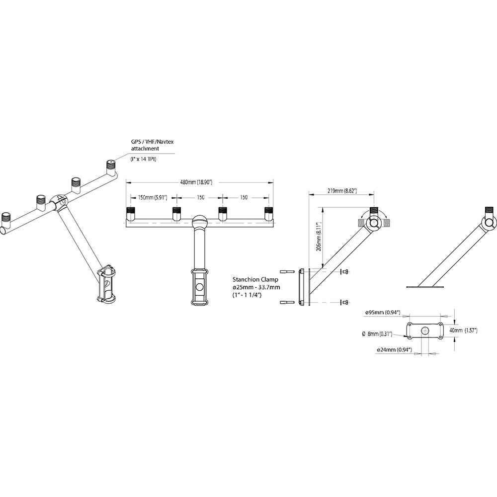 Scanstrut TB-01 T-Bar Mount f/GPS/VHF Antenna - TB-01