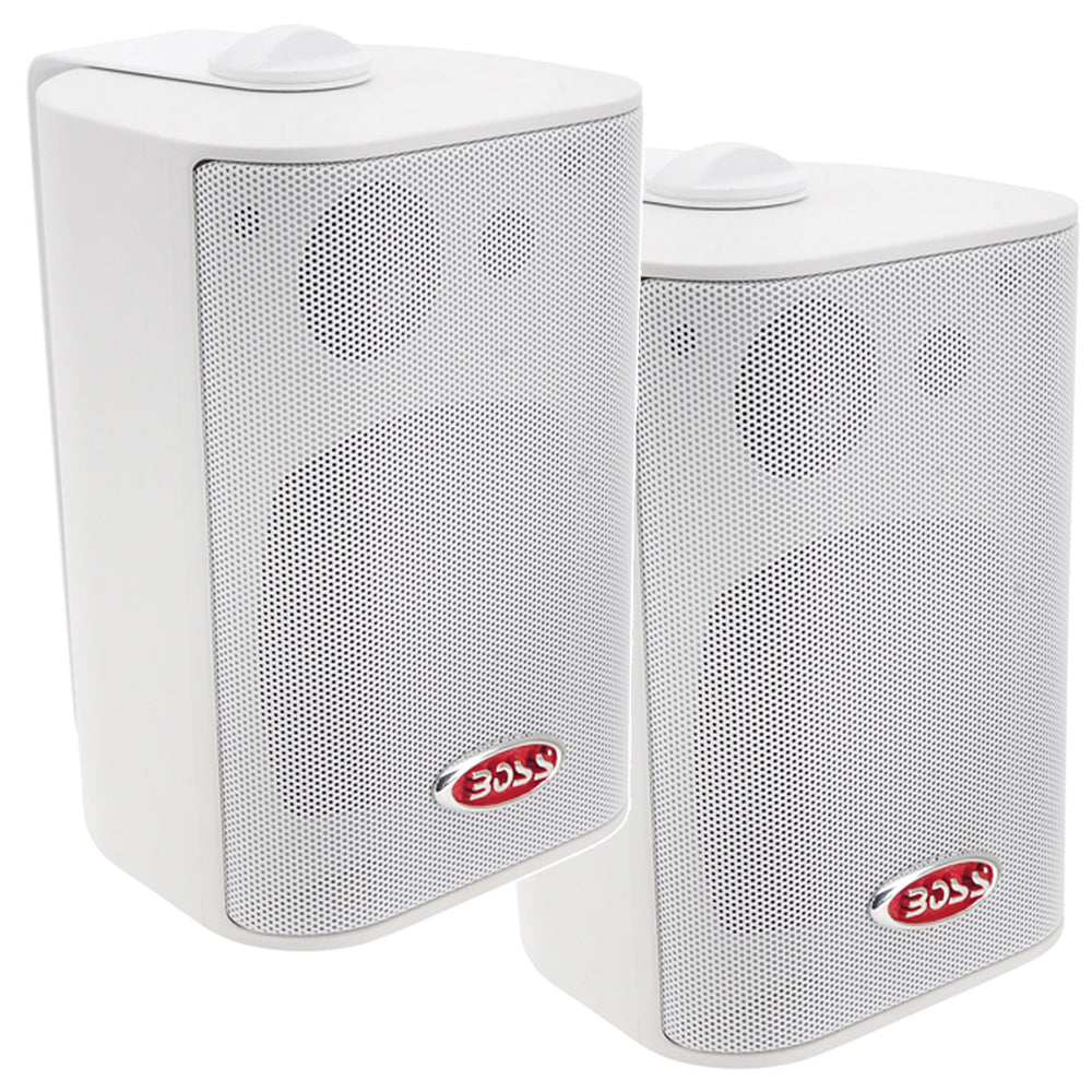 Boss Audio MR4.3W 4" 3-Way Marine Enclosed System Box Speakers - 200W - White - MR4.3W