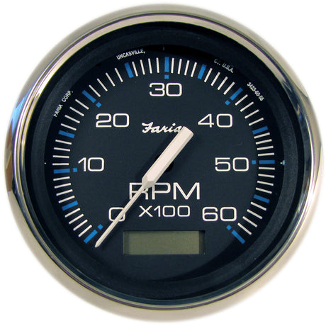 Faria Chesapeake Black 4" Tachometer w/Hourmeter - 6000 RPM (Gas) (Inboard) - 33732