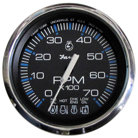 Faria Chesapeake Black SS 4" Tachometer w/Systemcheck Indicator - 7000 RPM (Gas) f/ Johnson / Evinrude Outboard) - 33750