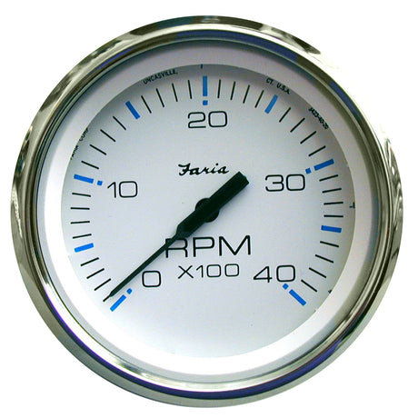 Faria Chesapeake White SS 4" Tachometer - 4000 RPM (Diesel)(Mechanical Takeoff & Var Ratio Alt) - 33842