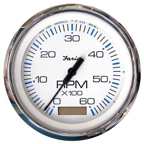 Faria Chesapeake White SS 4" Tachometer w/Hourmeter - 6000 RPM (Gas)(Inboard) - 33832