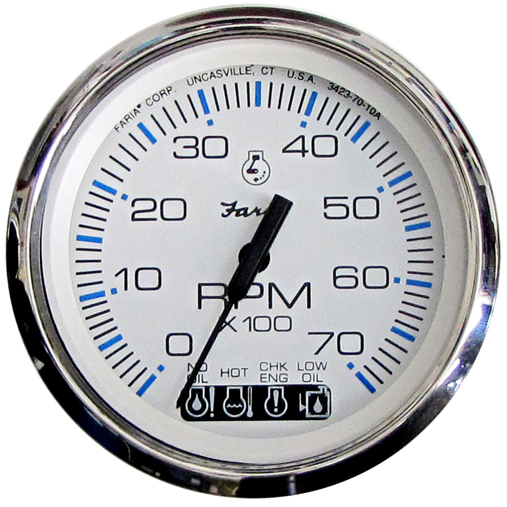 Faria Chesapeake White SS 4" Tachometer w/Systemcheck Indicator - 7000 RPM (Gas) (Johnson/Evinrude Outboard) - 33850
