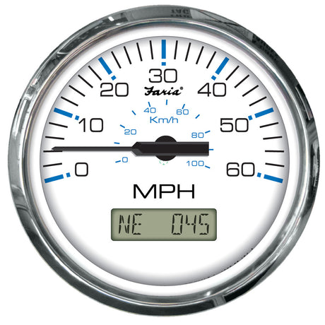 Faria Chesapeake White SS 4" Speedometer w/LCD Heading Display- 60MPH (GPS) - 33826