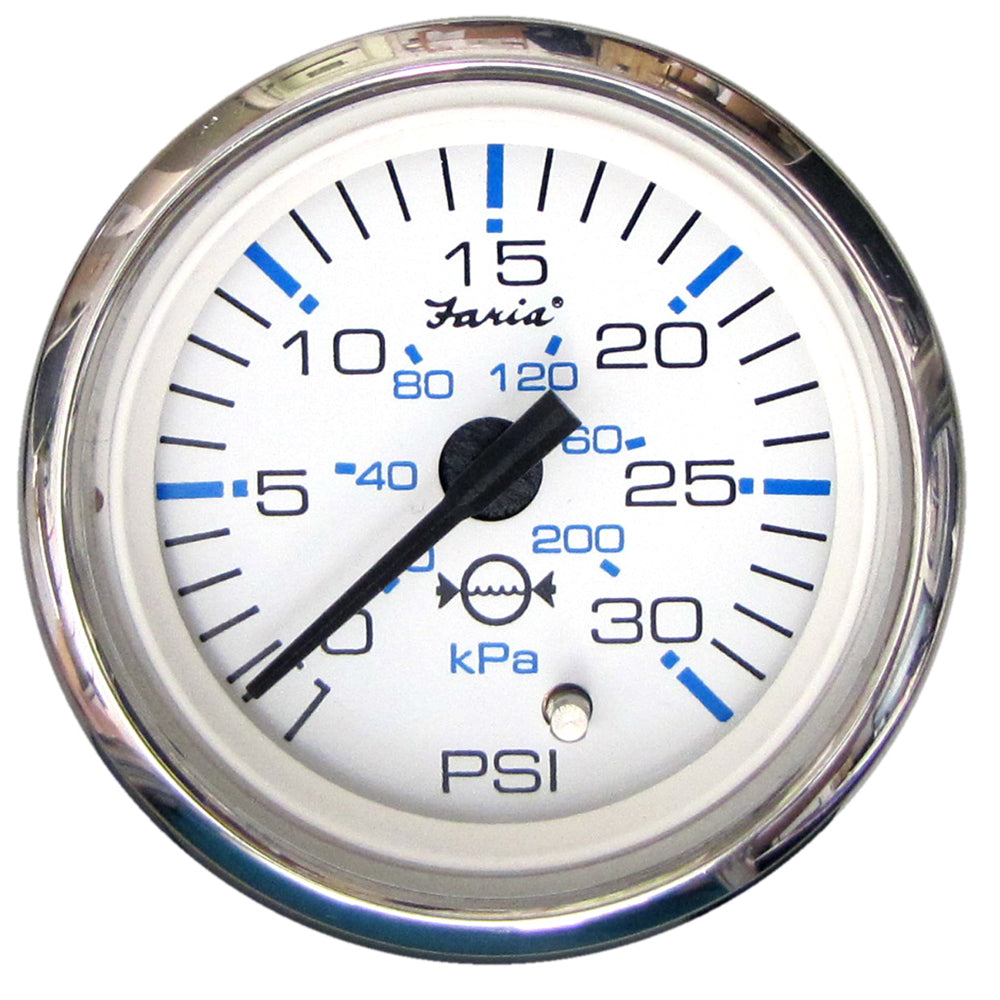 Faria Chesapeake White SS 2" Water Pressure Gauge (30 PSI) - 13812