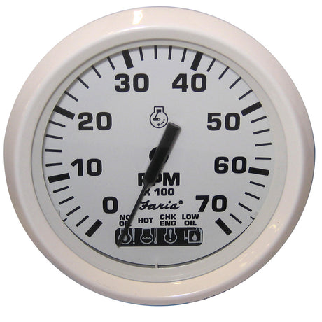 Faria Dress White 4" Tachometer w/Systemcheck Indicator - 7000 RPM (Gas) (Johnson / Evinrude Outboard) - 33150