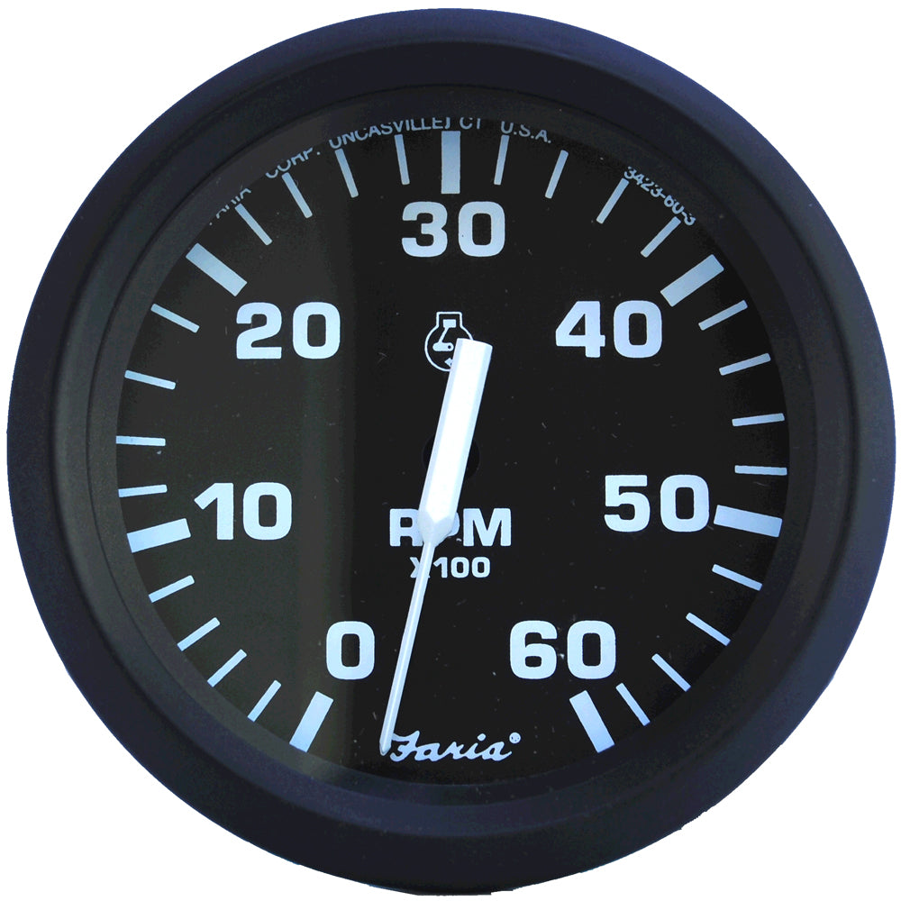 Faria Euro Black 4" Tachometer - 6,000 RPM (Gas - Inboard & I/O) - 32804