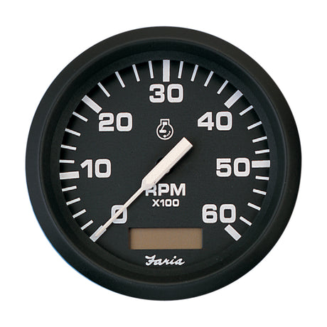 Faria Euro Black 4" Tachometer w/Hourmeter - 6,000 RPM (Gas - Inboard) - 32832