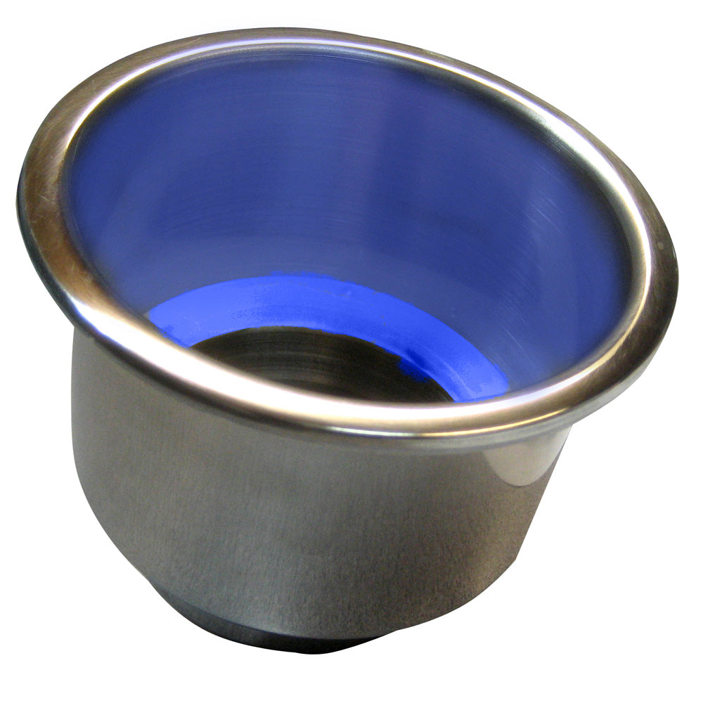 Whitecap Flush Mount Cup Holder with Blue LED Light - Stainless Steel - S-3511BC