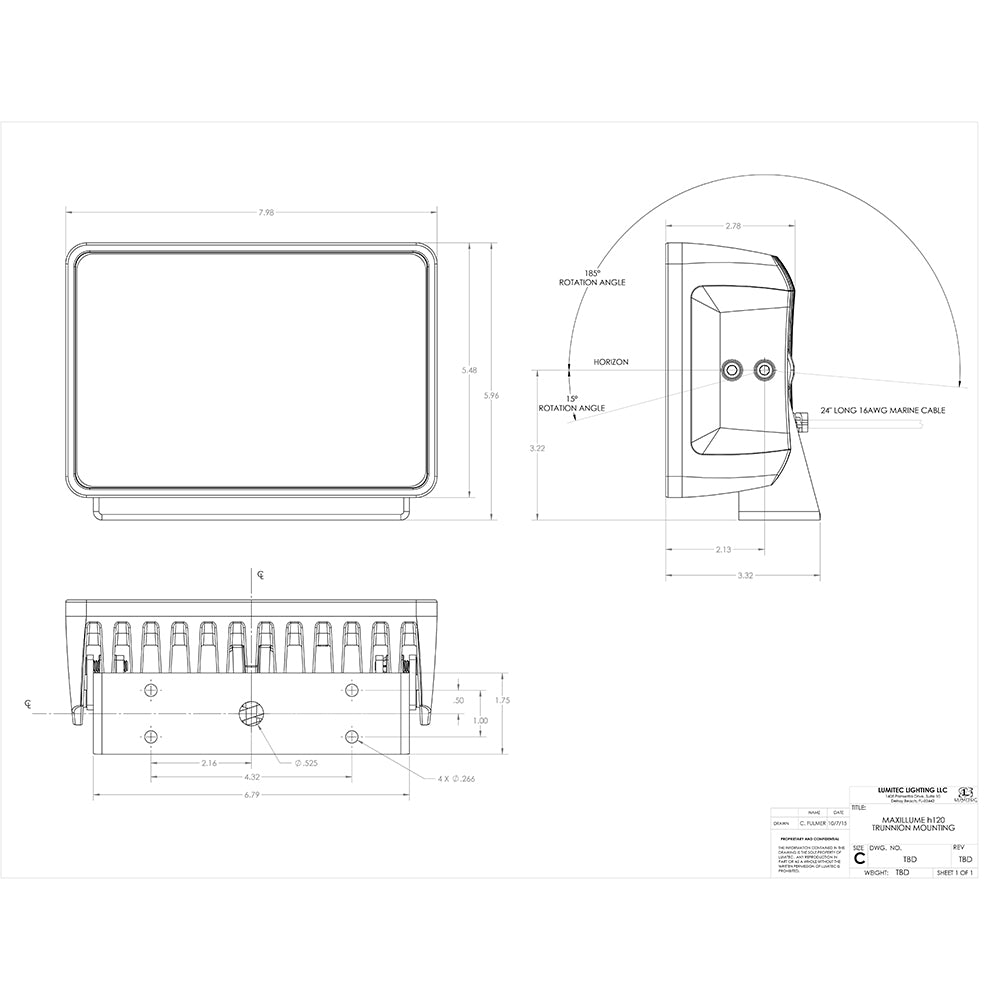 Lumitec Maxillume h120 - Trunnion Mount Flood Light - Black Housing - White Dimming - 101347