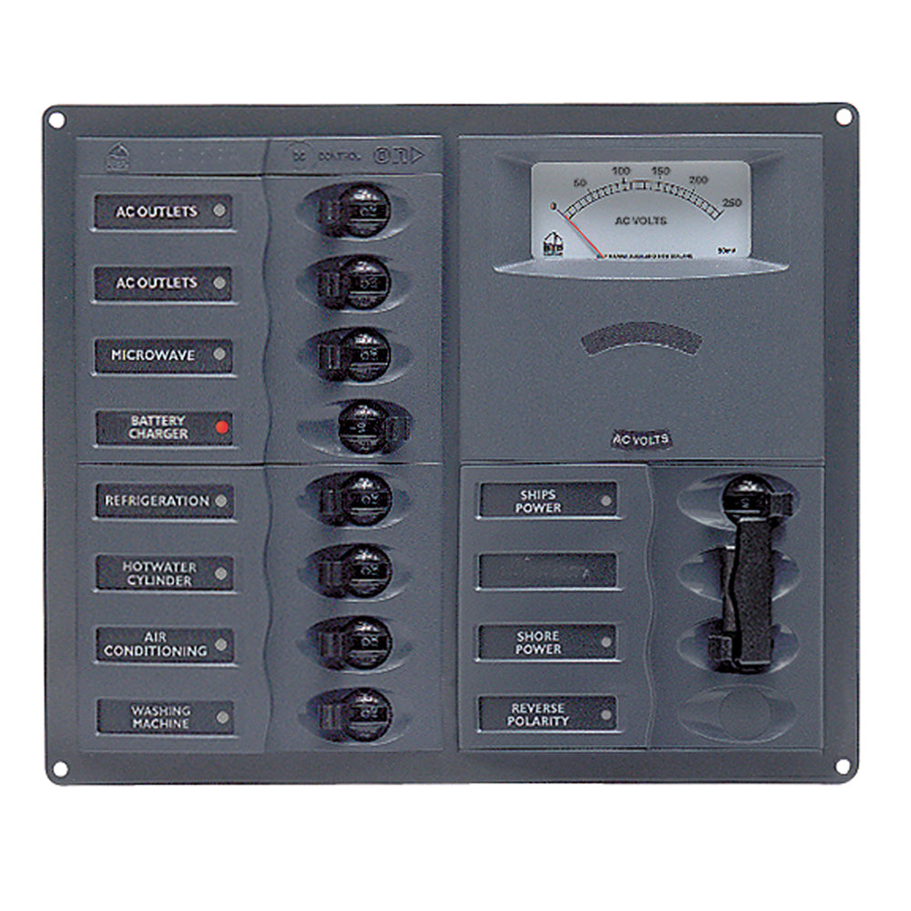 BEP AC Circuit Breaker Panel w/Analog Meters, 8SP 2DP AC120V Stainless Steel Vertical - 900-AC2H-AM-110