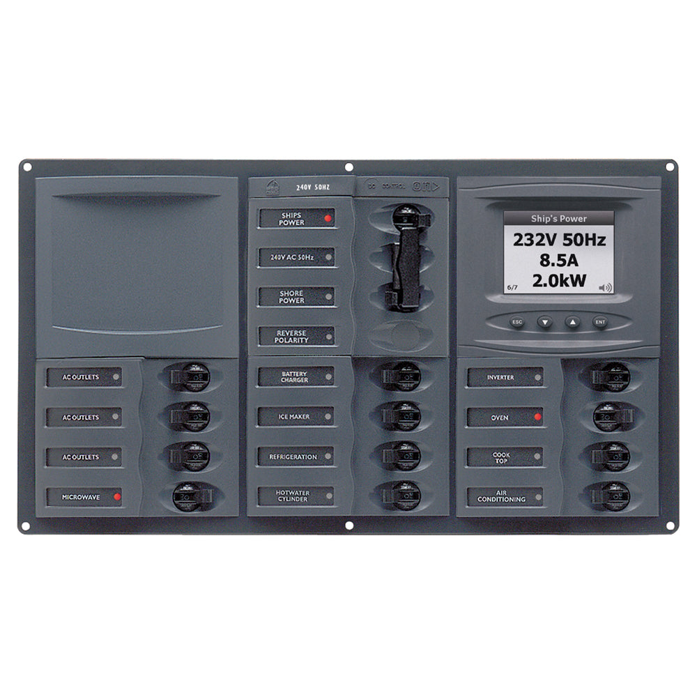 BEP AC Circuit Breaker Panel w/Digital Meters, 12SP 2DP AC230V ACSM Stainless Steel Horizontal - 900-AC3-ACSM