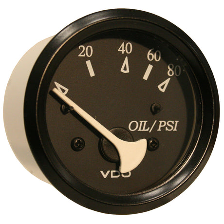 VDO Allentare Black 80PSI Oil Pressure Gauge - Use with Marine 240-33 Ohm Sender - 12V - Black Bezel - 350-11800