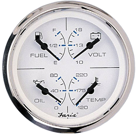 Faria Chesapeake SS White 4" Multifunction 4-in-1 Combination Gauge with Fuel, Oil, Water and Volts - 33851
