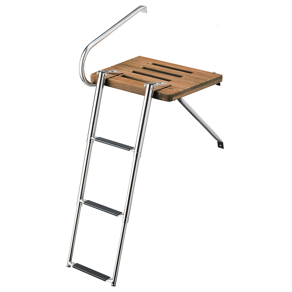 Whitecap Teak Swim Platform  with 3-Step Telescoping Ladder for Boats  with Outboard Motors - 68902