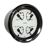VDO Allentare 4 In 1 Gauge - 85mm - White Dial/Black Pointer - Oil Pressure, Water Temp, Fuel Level, Voltmeter - Chrome Bezel - 110-15800
