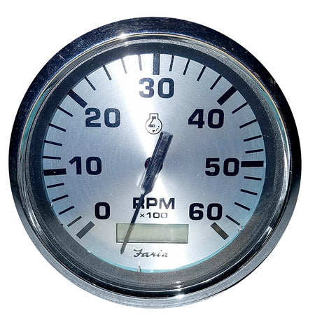Faria 4" Spun Silver Tachometer with Hourmeter 6000 RPM - Gas - Inboard - 36032