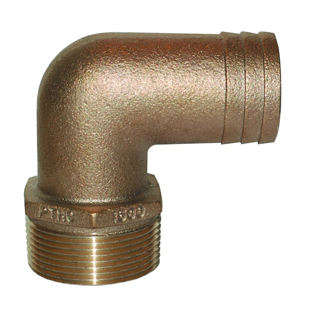 GROCO 3/4" NPT x 3/4" ID Bronze 90 Degree Pipe to Hose Fitting Standard Flow Elbow - PTHC-750