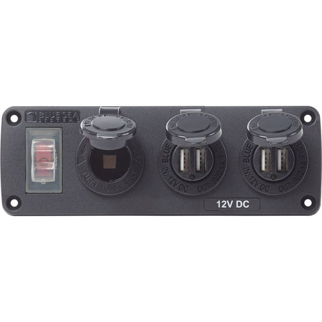 Blue Sea 4365 Water Resistant USB Accessory Panel - 15A Circuit Breaker, 12V Socket, 2x 2.1A Dual USB Chargers - 4365