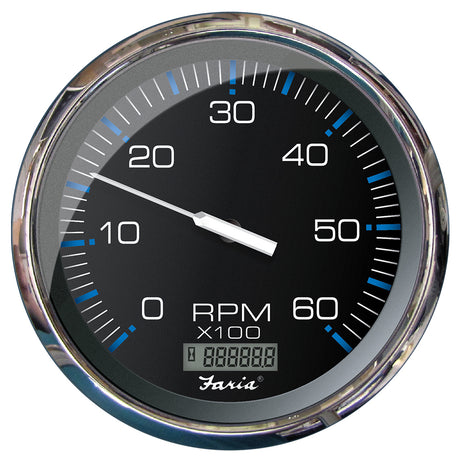 Faria 5" Tachometer with Digital Hourmeter (6000 RPM) (Gas) (Inboard) Chesapeake Black with Stainless Steel - 33763