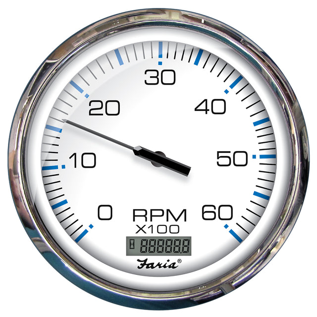 Faria 5" Tachometer with Digital Hourmeter (6000 RPM) Gas (Inboard) Chesapeake White with Stainless Steel - 33863