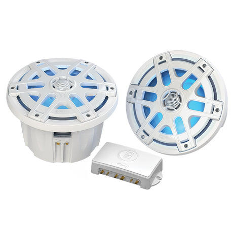 Poly-Planar MA-OC8 8" Round Waterproof Blue LED Lit Speaker - White - MA-OC8