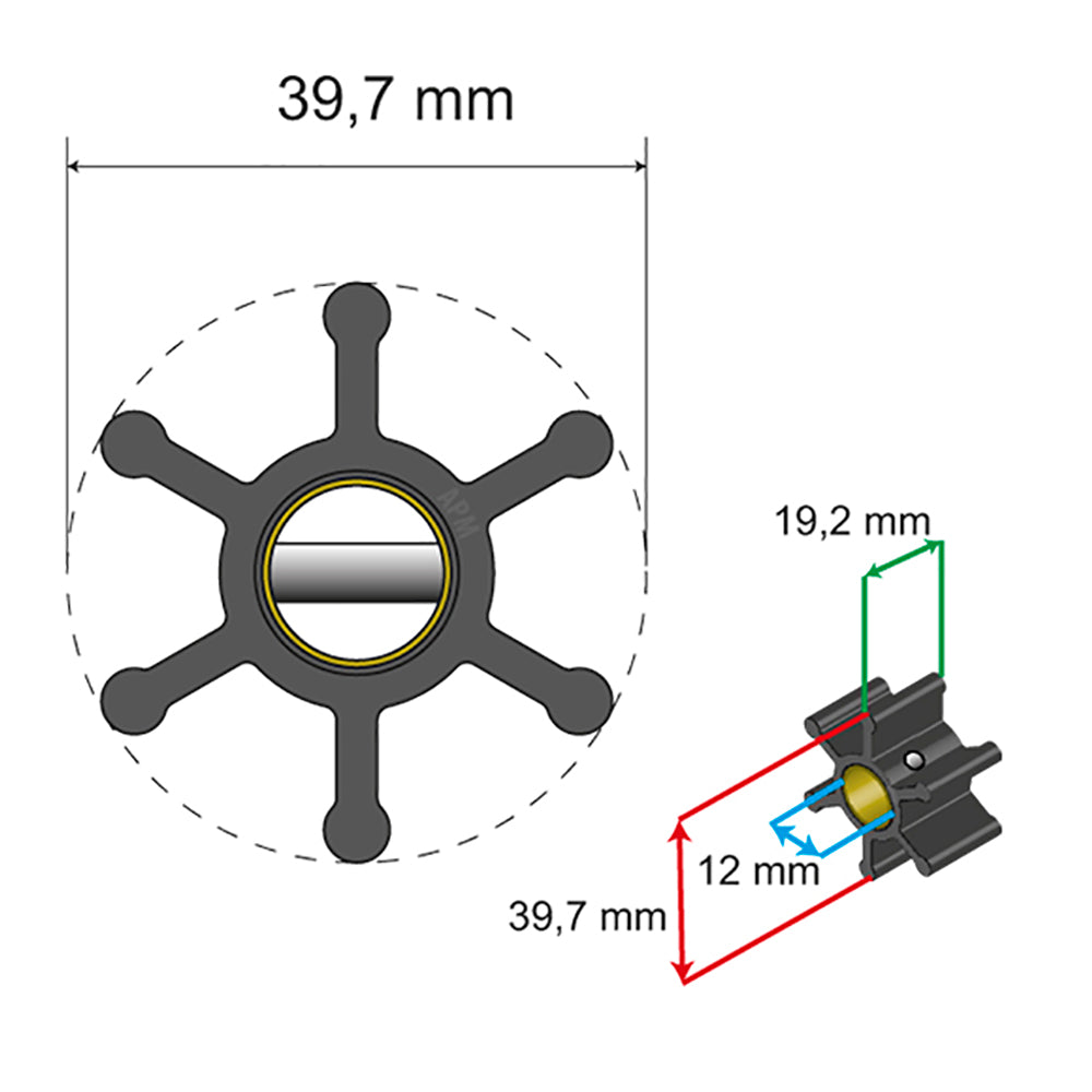 Albin Pump Premium Impeller Kit - 39.7 x 12 x 19.2mm - 6 Blade - 06-01-002