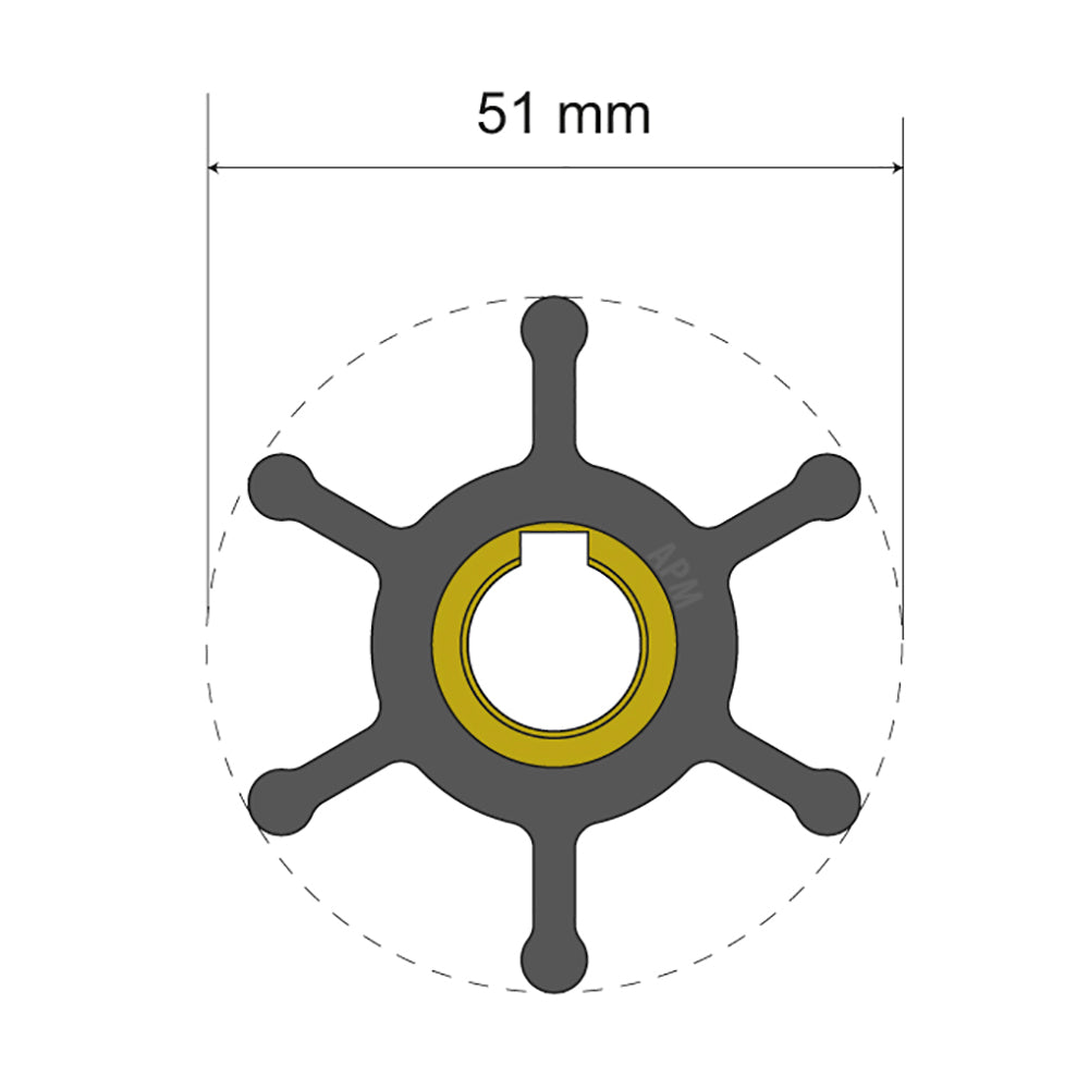 Albin Pump Premium Impeller Kit - 51 x 12.7 x 22mm - 6 Blade - Key Insert - 06-01-007