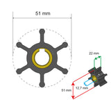 Albin Pump Premium Impeller Kit - 51 x 12.7 x 22mm - 6 Blade - Key Insert - 06-01-007