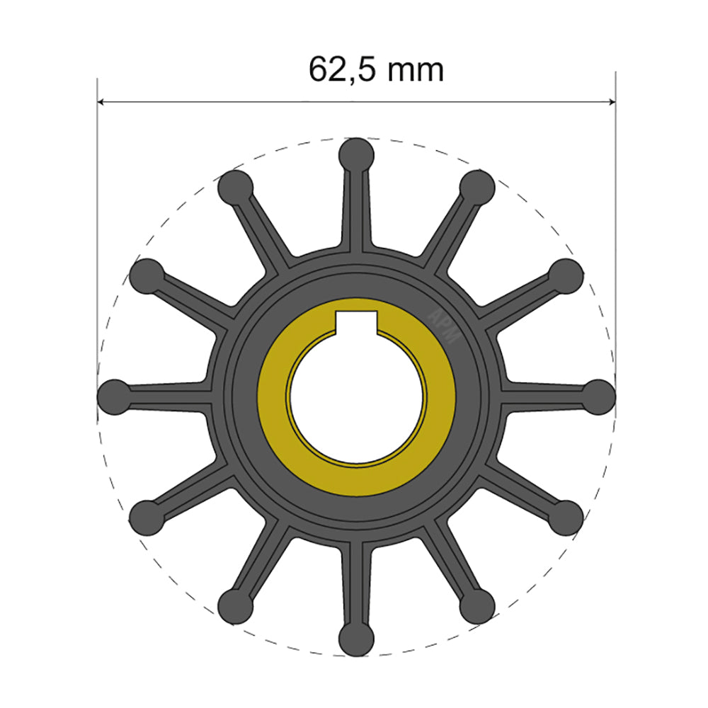 Albin Pump Premium Impeller Kit 62.5 x 16 x 22.4mm - 12 Blade - Key Insert - 06-01-015