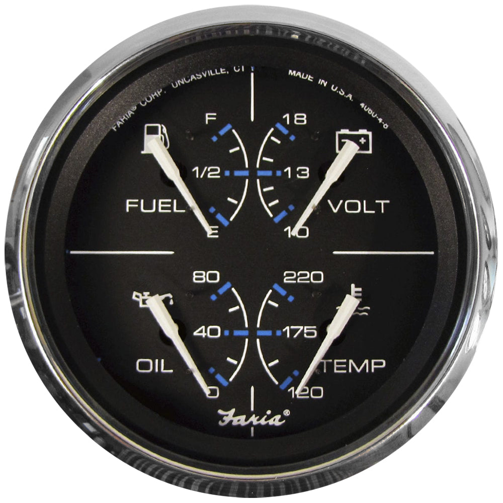 Faria Chesapeake Black w/SS Bezel 4" Multifunction [Fuel Level | Oil PSI (100 PSI) | Water Temp (120°-250° F) | Voltmeter (10-16 VDC)] - Black - 33751