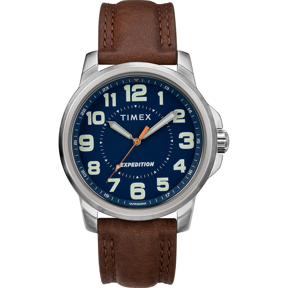 Timex Men's Expedition Metal Field Watch - Blue Dial/Brown Strap - TW4B16000JV