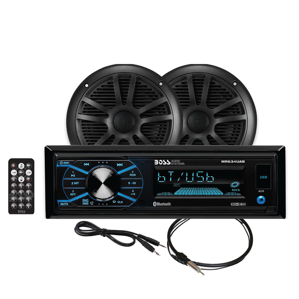 Boss Audio MCBK634B.6 Package w/MR634UAB, 2-MR6B Speakers & MRANT10 Antenna - Black - MCBK634B.6