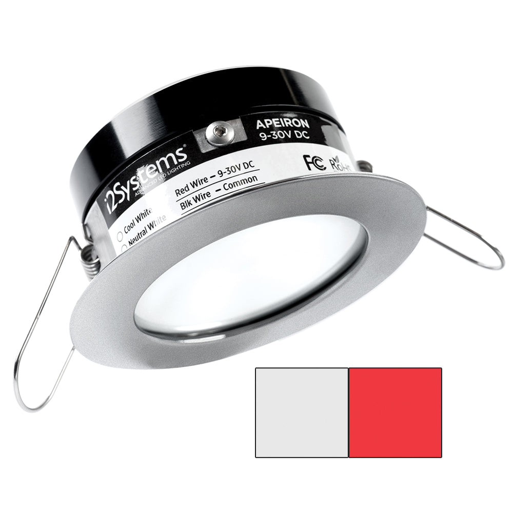 i2Systems Apeiron PRO A503 - 3W Spring Mount Light - Round - Cool White & Red - Brushed Nickel Finish - A503-41AAG-H