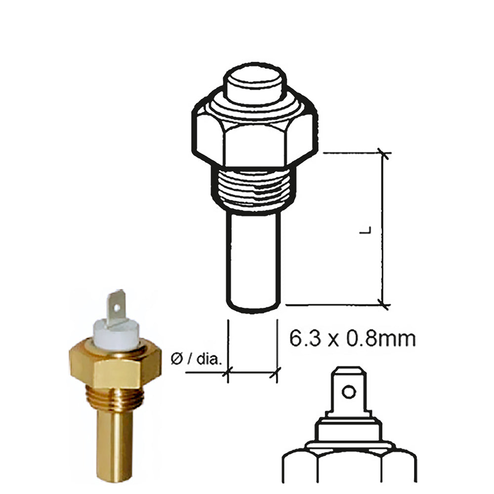 VDO Marine Coolant Temperature Sensor - Single Pole Spade - 40-120°C/105-250°F - 6-24V - M14 x 1.5 Thread - 323-801-001-006N