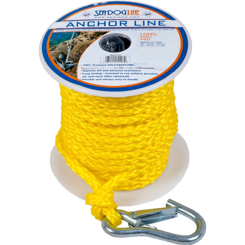 Sea-Dog Poly Pro Anchor Line with Snap - 3/8" x 100' - Yellow - 304210100YW-1