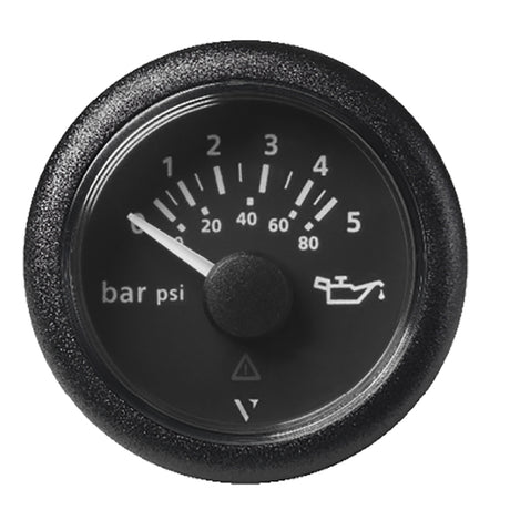 VDO Marine 2-1/16" (52mm) ViewLine Oil Pressure Gauge 5 Bar/80 PSI - 8-32V - Black Dial & Round Bezel - A2C59514123