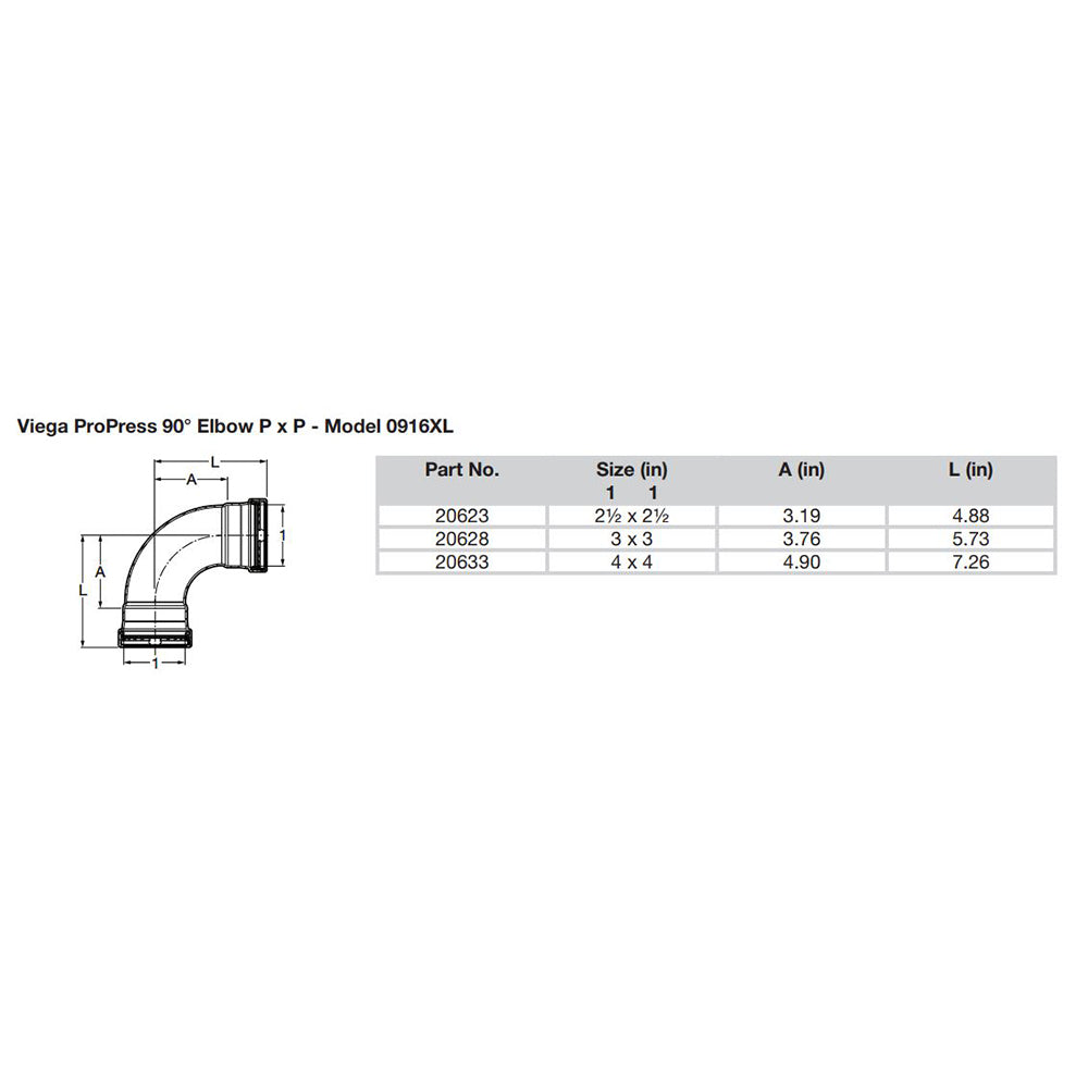 Viega ProPress XL 2-1/2" - 90 Degree Copper Elbow - Double Press Connection - Smart Connect Technology - 20623