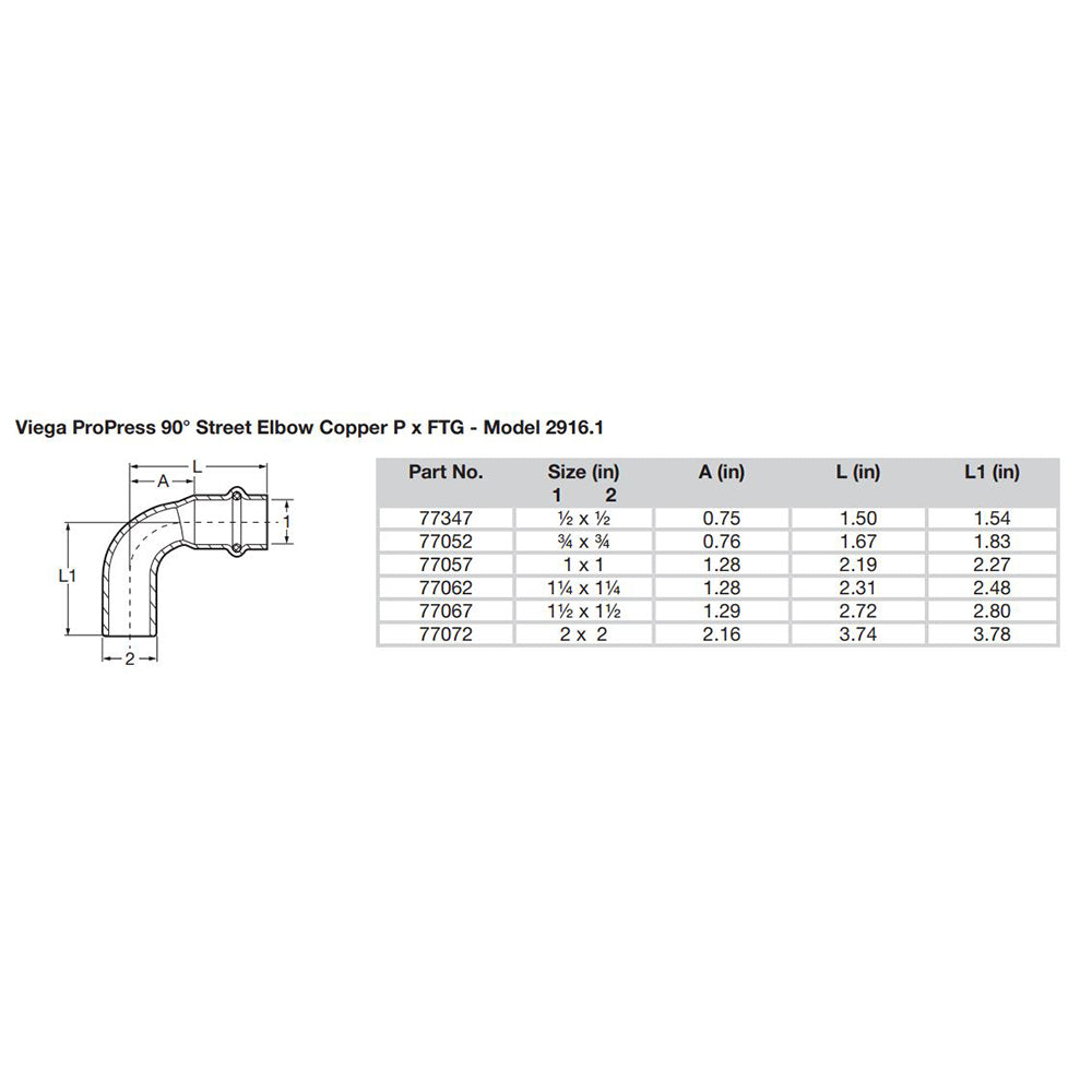 Viega ProPress 1" - 90 Degree Copper Elbow - Street/Press Connection - Smart Connect Technology - 77057