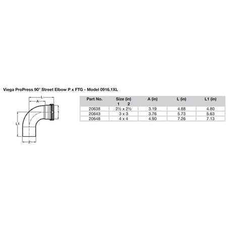 Viega ProPress XL 2-1/2" - 90 Degree Copper Elbow - Street/Press Connection - Smart Connect Technology - 20638