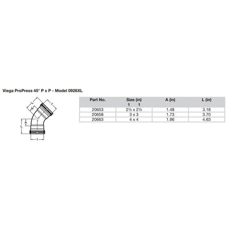 Viega ProPress XL 2-1/2" - 45 Degree Copper Elbow - Double Press Connection - Smart Connect Technology - 20653