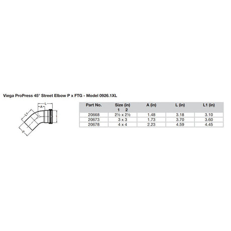 Viega ProPress XL - 2-1/2" - 45 Degree Copper Elbow - Street/Press Connection - Smart Connect Technology - 20668