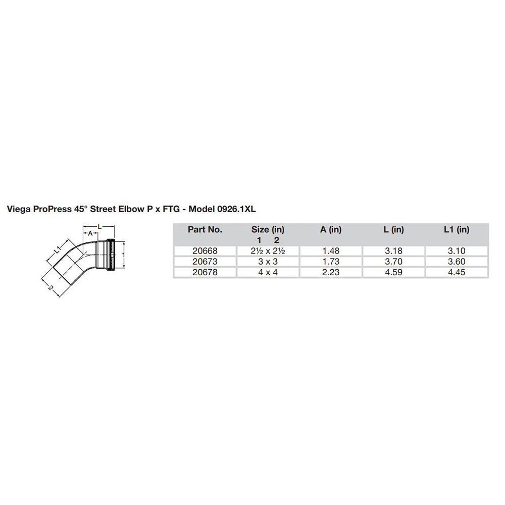 Viega ProPress XL - 2-1/2" - 45 Degree Copper Elbow - Street/Press Connection - Smart Connect Technology - 20668