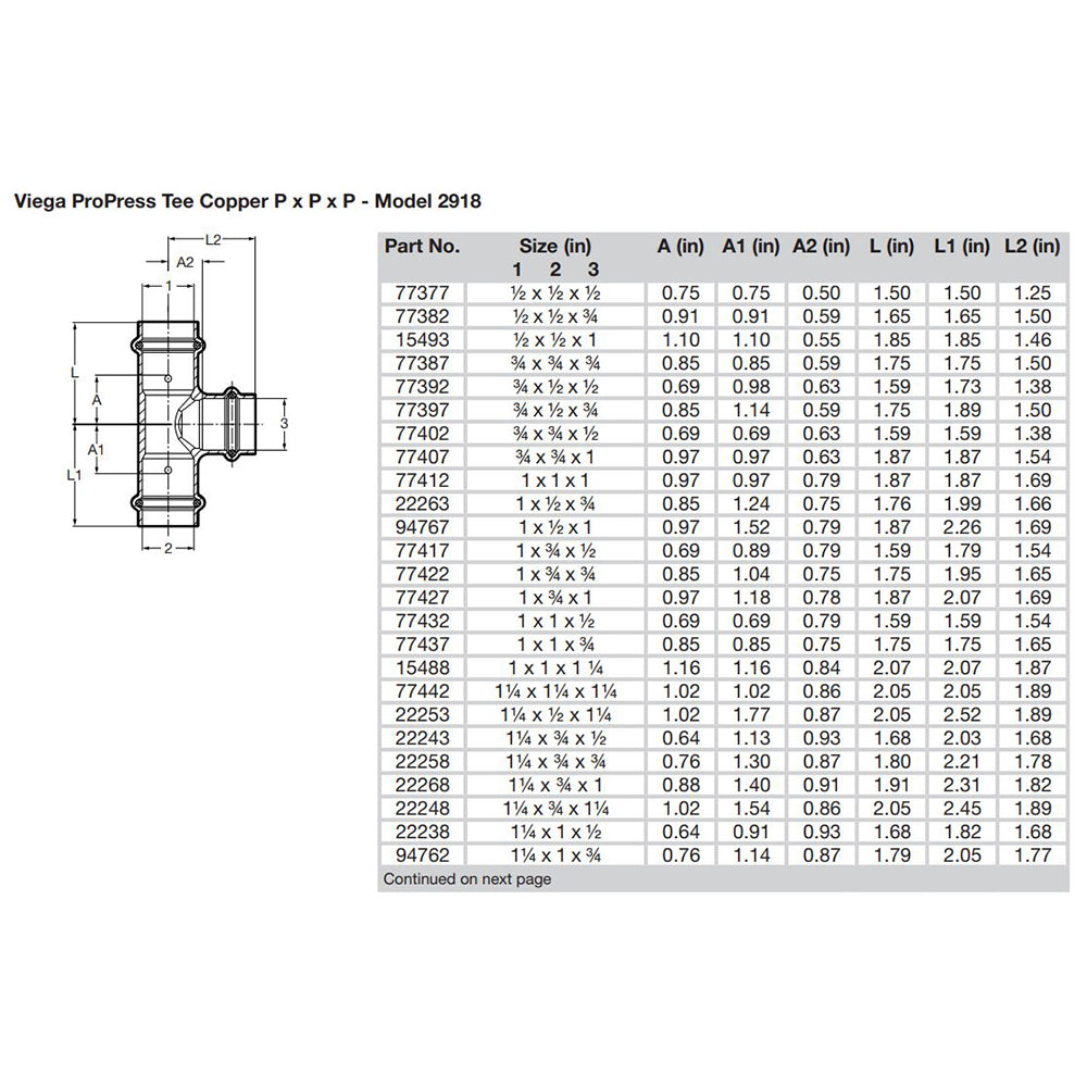 Viega ProPress 1/2" Copper Tee - Triple Press Connection - Smart Connect Technology - 77377