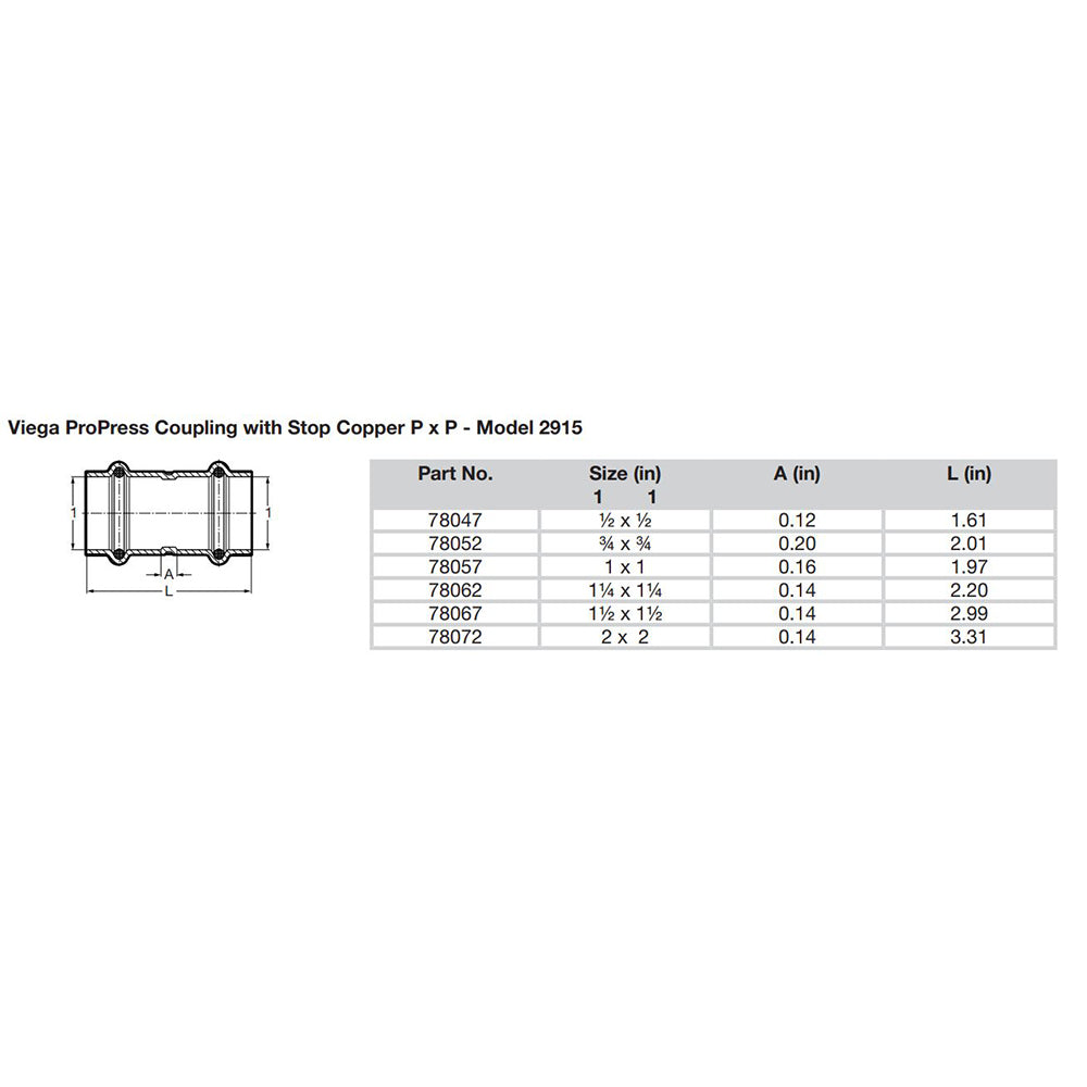 Viega ProPress 1" Copper Coupling with Stop - Double Press Connection - Smart Connect Technology - 78057