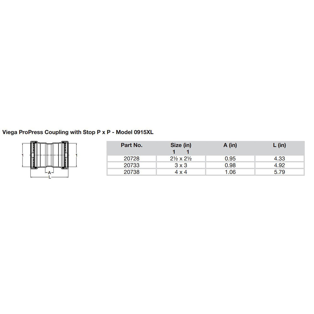 Viega ProPress XL 2-1/2" Copper Coupling with Stop Double Press Connection - Smart Connect Technology - 20728