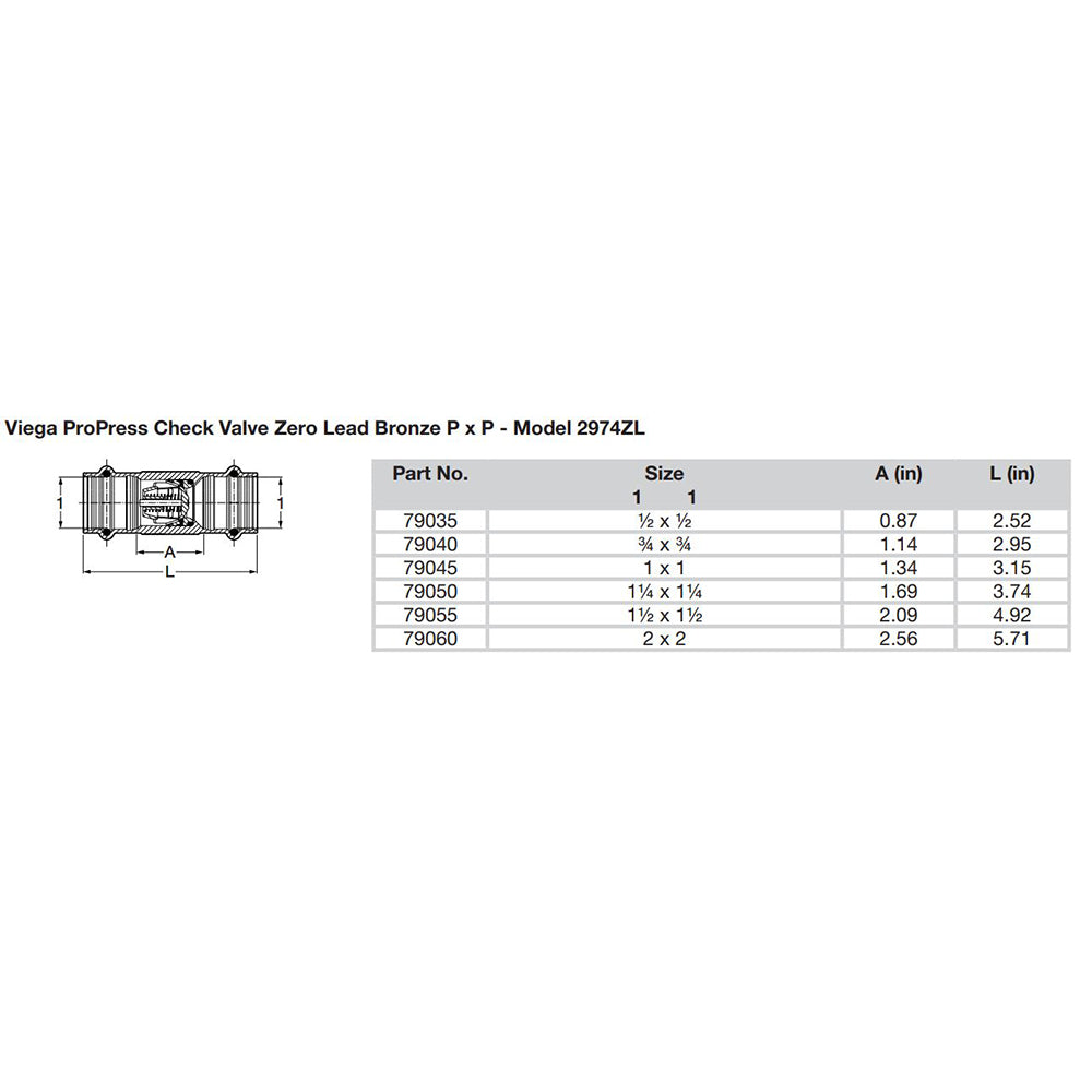 Viega ProPress 1/2" Zero Lead Check Valve - Double Press Connection - Smart Connect Technology - 79035