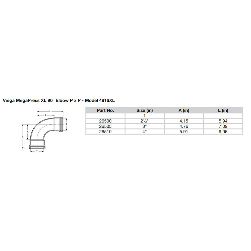 Viega MegaPress XL 2-1/2" 90° Carbon Steel Elbow w/FKM - Double Press Connection - Smart Connect Technology - 26500