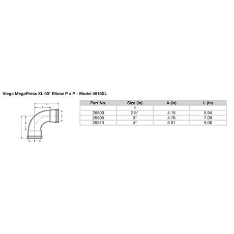 Viega MegaPress XL 2-1/2" 90° Carbon Steel Elbow w/FKM - Double Press Connection - Smart Connect Technology - 26500