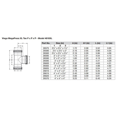 Viega MegaPress XL 2" Carbon Steel Tee w/FKM - Triple Press Connection - Smart Connect Technology - 26560